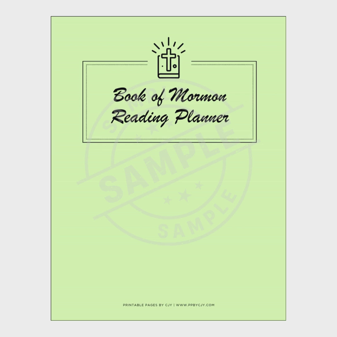 video for Book of Mormon Reading Planner with various pages on a white background