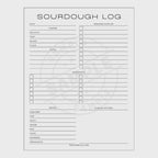 video for Sourdough log sheet with various fields for recording sourdough baking details on a white background.