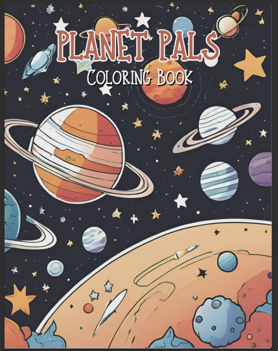 Planet Pals 30 Printable Coloring Pages featuring space-themed designs like planets, stars, astronauts, and more, perfect for kids and space enthusiasts.

