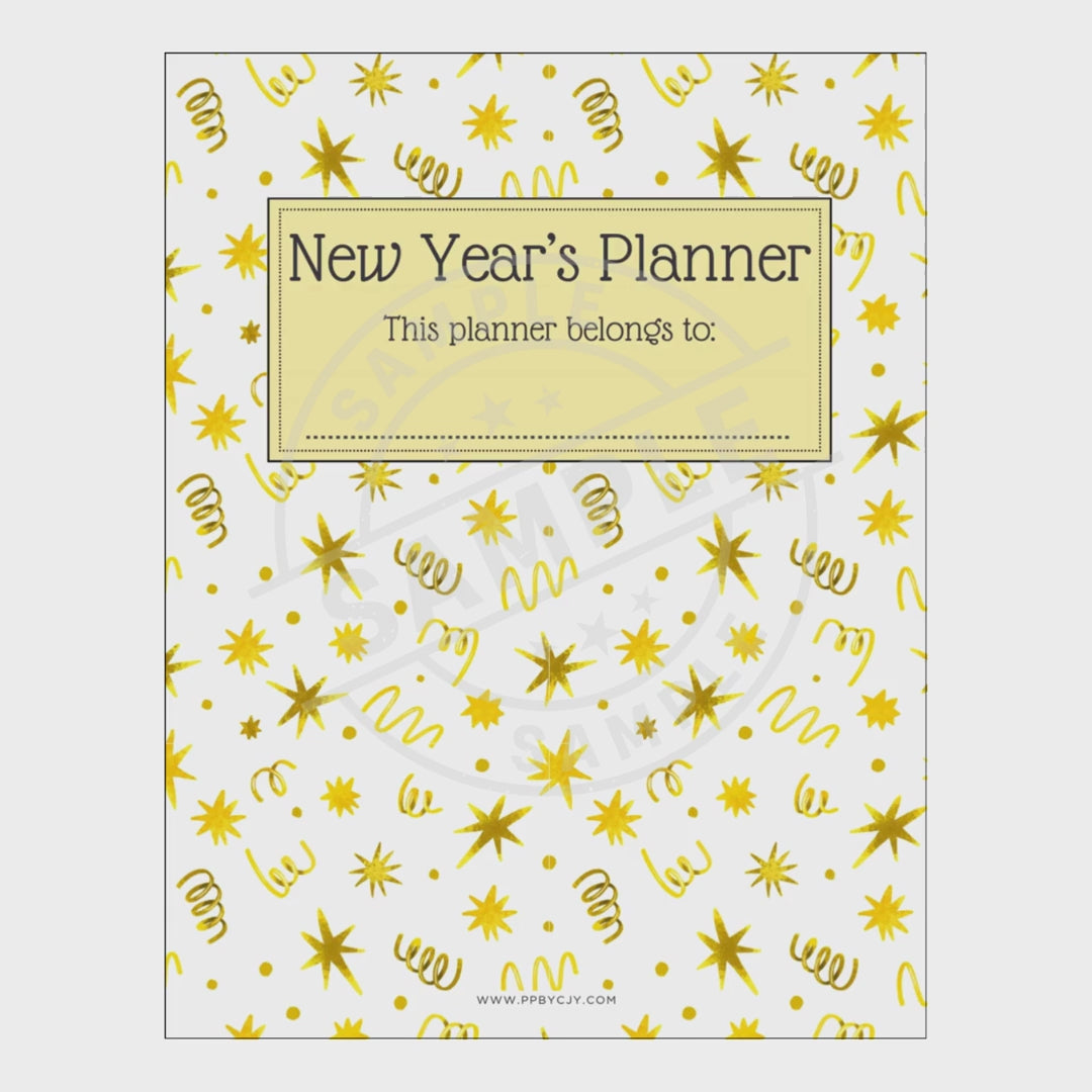 New Year's Planner with yellow star pattern on white background