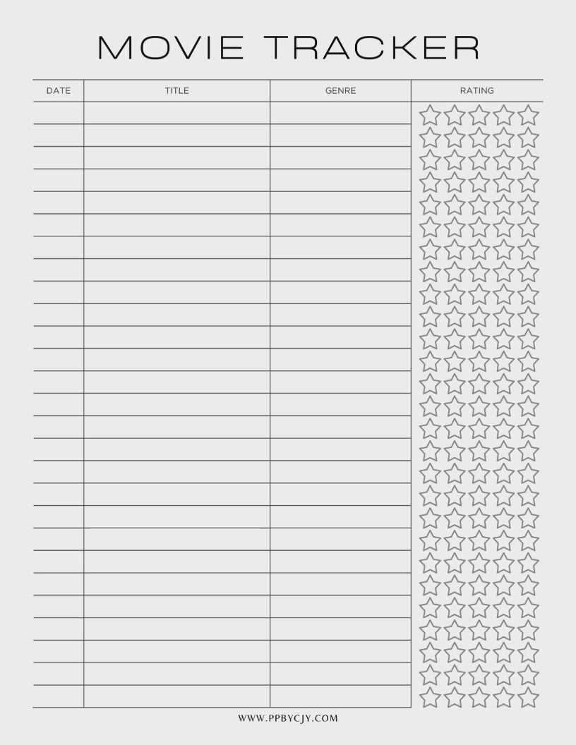 Movie Watching Printable PDF Template Bundle | Movie Log Movie Watching Printable PDF Template Bundle | Movie Log