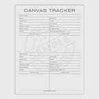 Video of Canvas tracker sheet with columns for canvas name, store, start date, finish, size, square/round, difficulty, number of drills, rating, preview image, and finished image.