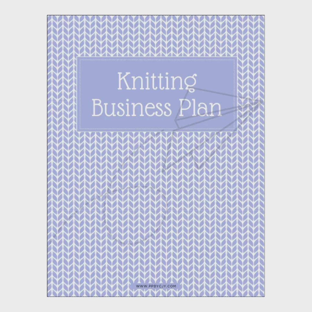 video of Knitting Business Plan document with blue patterned cover on a white background