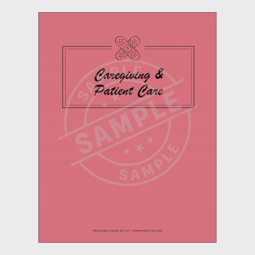 vide for Collection of caregiving planner sheets with a pink cover on a white background