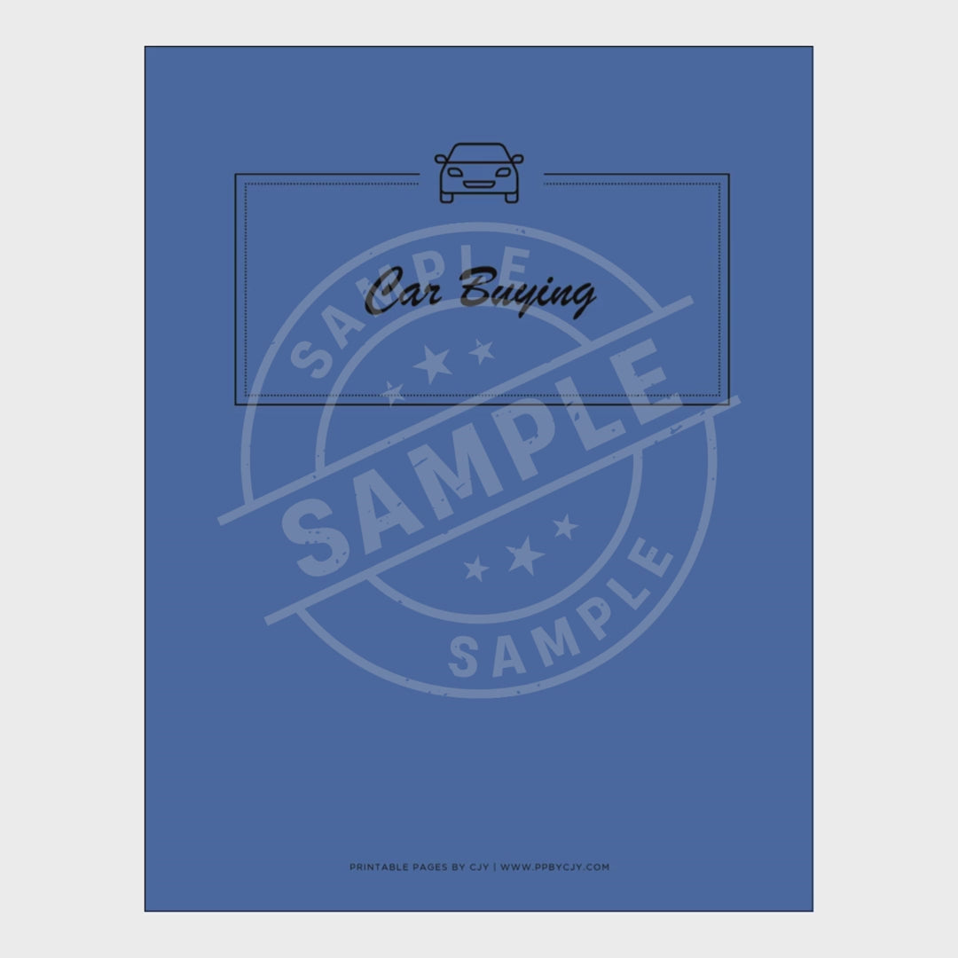 video for Blue notebook cover with car buying worksheets on a white background