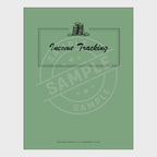 video for Income tracking sheets with a green cover on a white background