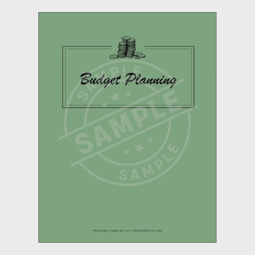 video for Set of budget planning sheets with a green cover on a white background