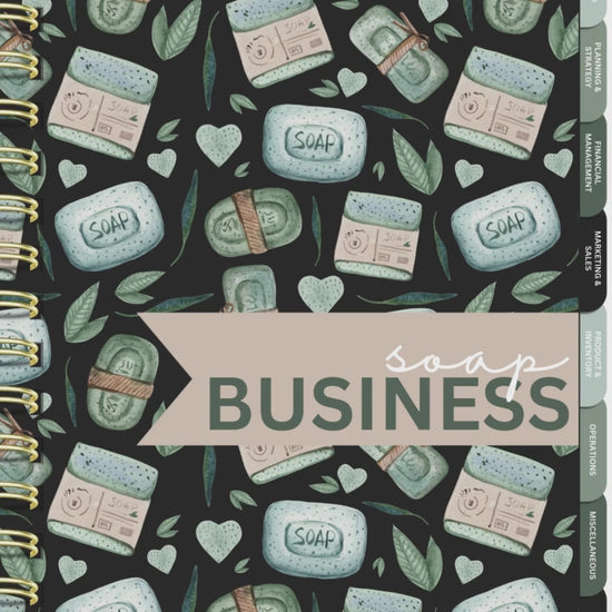 Soap Business Digital Planner with 85+ hyperlinked pages, including inventory logs, order trackers, recipe organizers, and marketing planners,