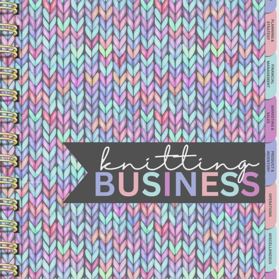 Knitting Business Digital Planner with 85+ hyperlinked pages, including inventory logs, order trackers, and marketing planners