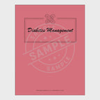 video for Diabetes management notebook with various tracking pages on a white background