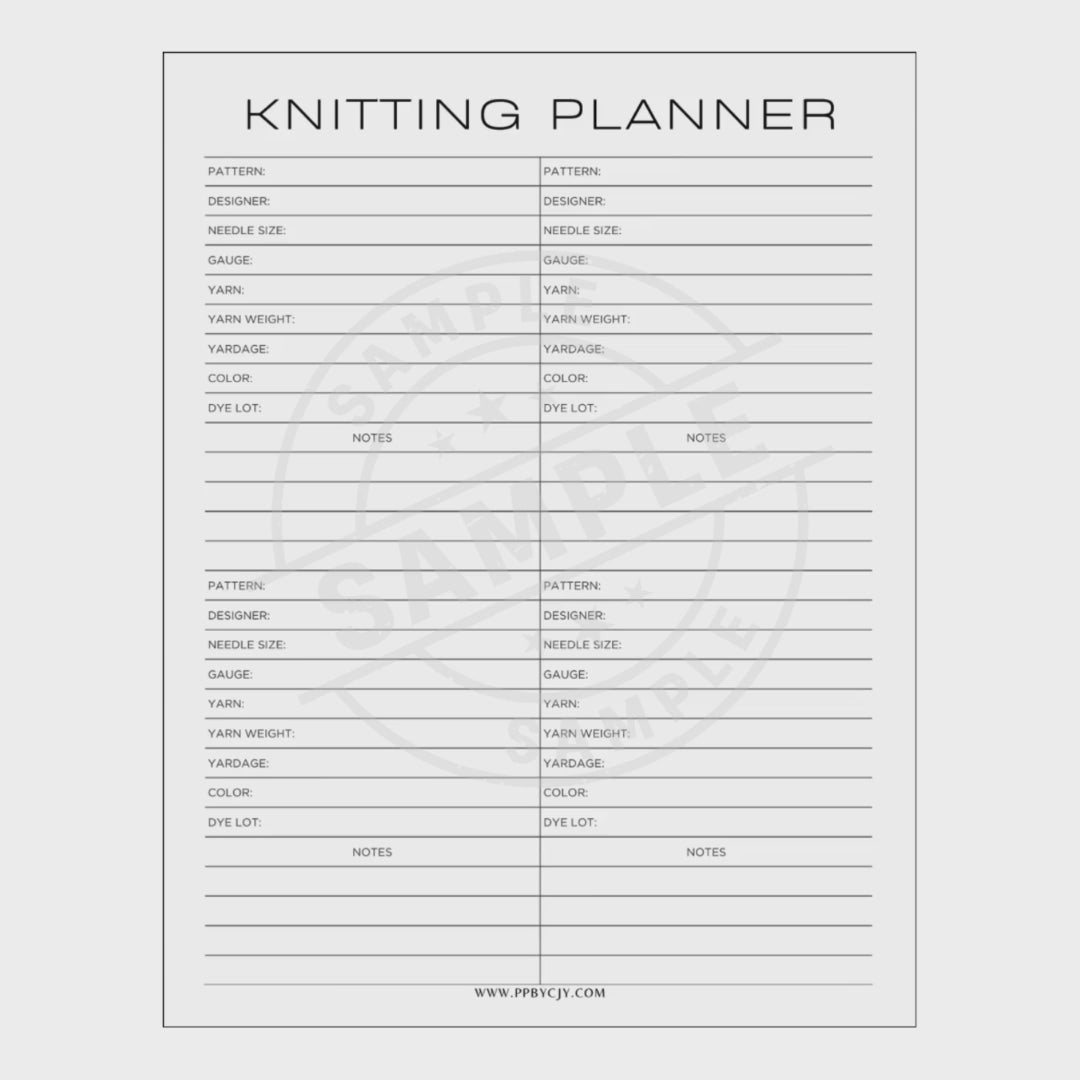 video about Knitting project planner sheet with grid and text on a white background
