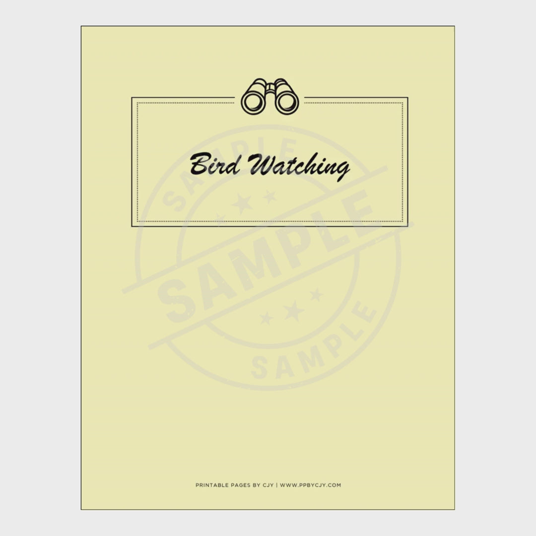 video of Bird watching logbook with various pages on a white background