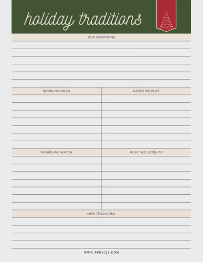 Christmas Planner Printable PDF Template Bundle with decor, meal, gift, and holiday planners.

