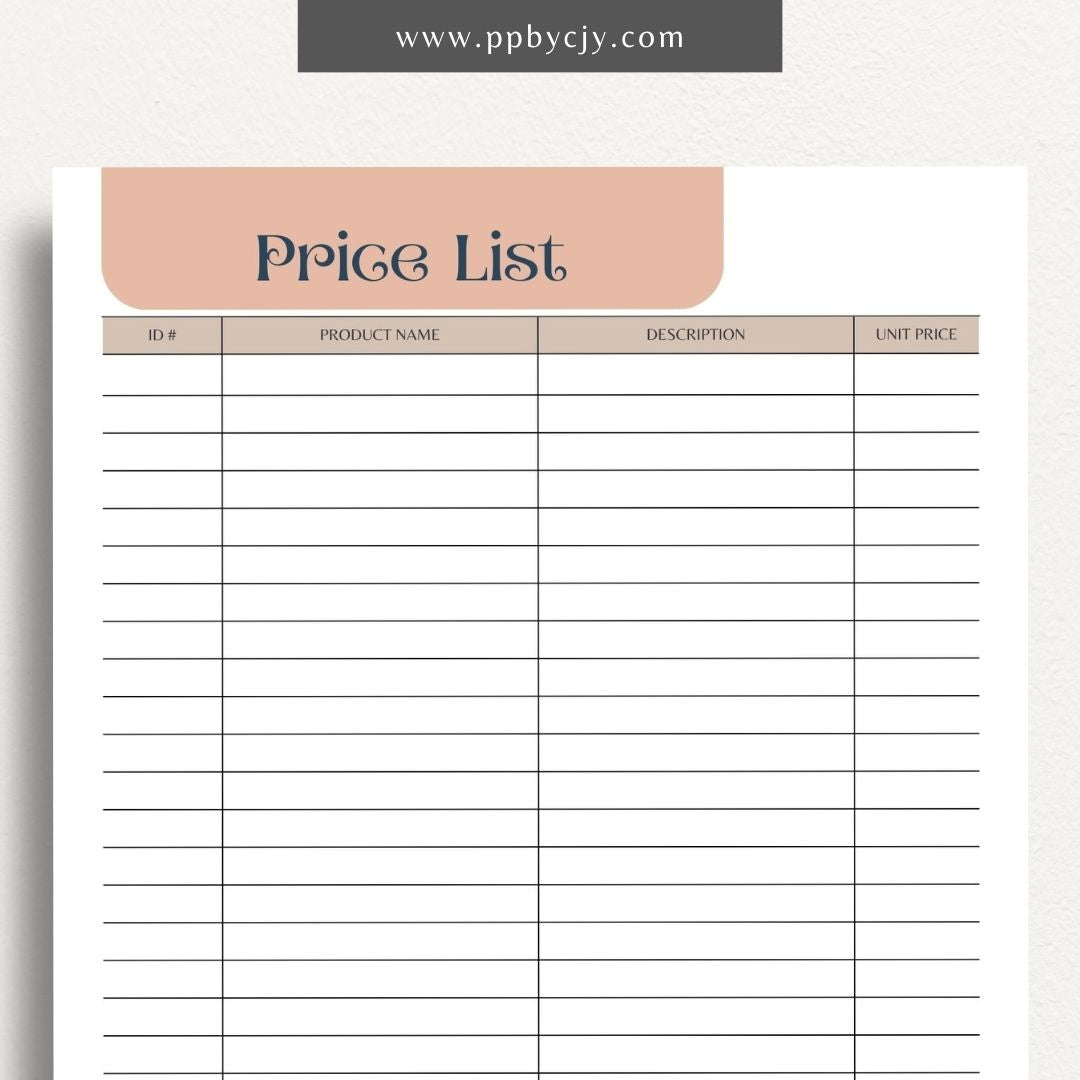 Price List Printable Template– Digital download for detailing and organizing product or service prices and descriptions