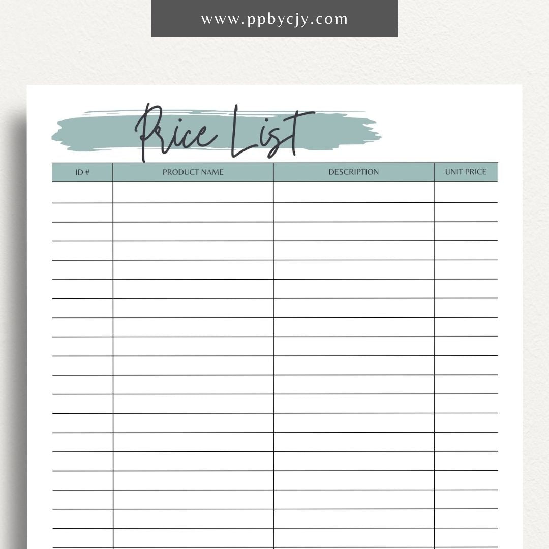 Price List Printable Template– Digital download for detailing and organizing product or service prices and descriptions