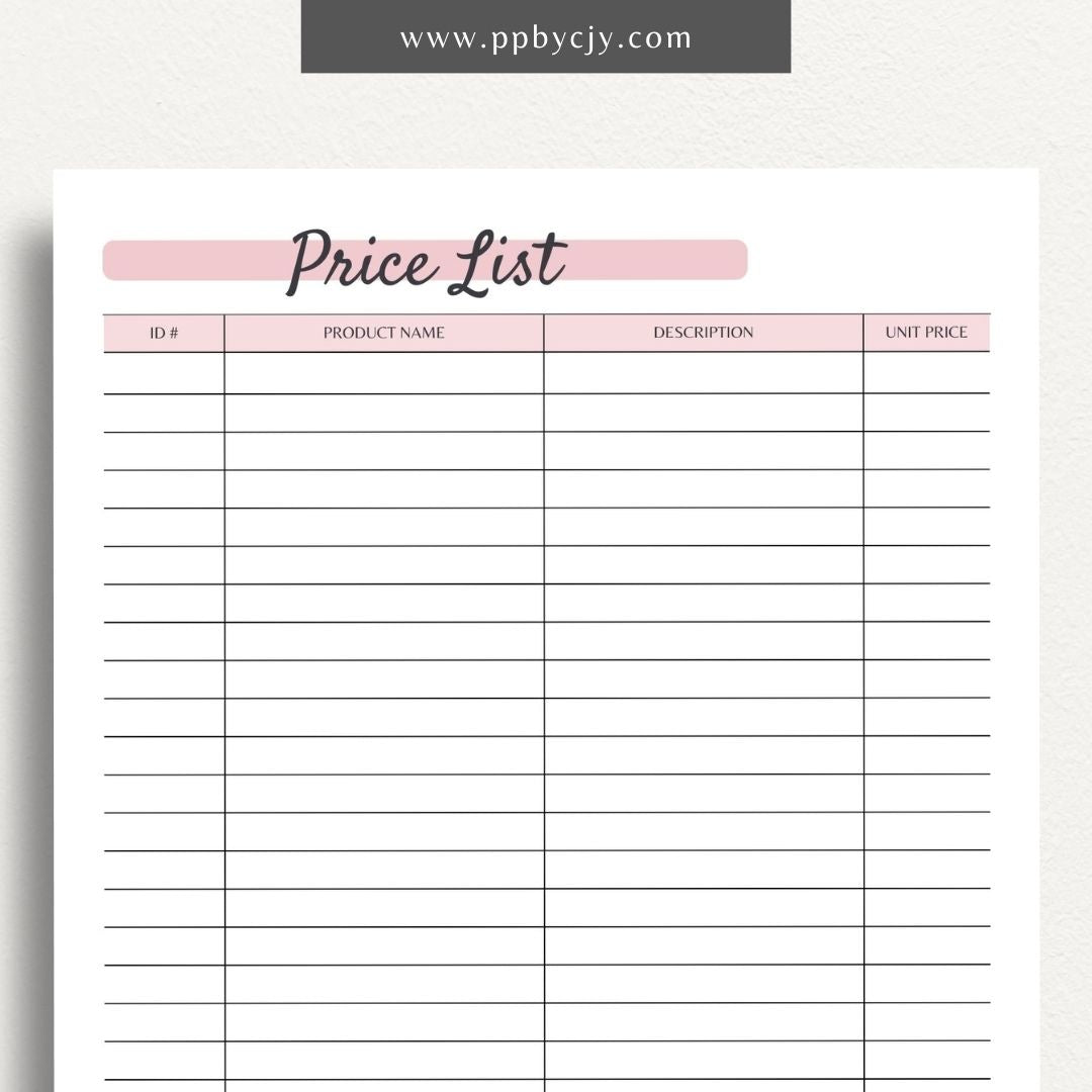 Price List Printable PDF Template