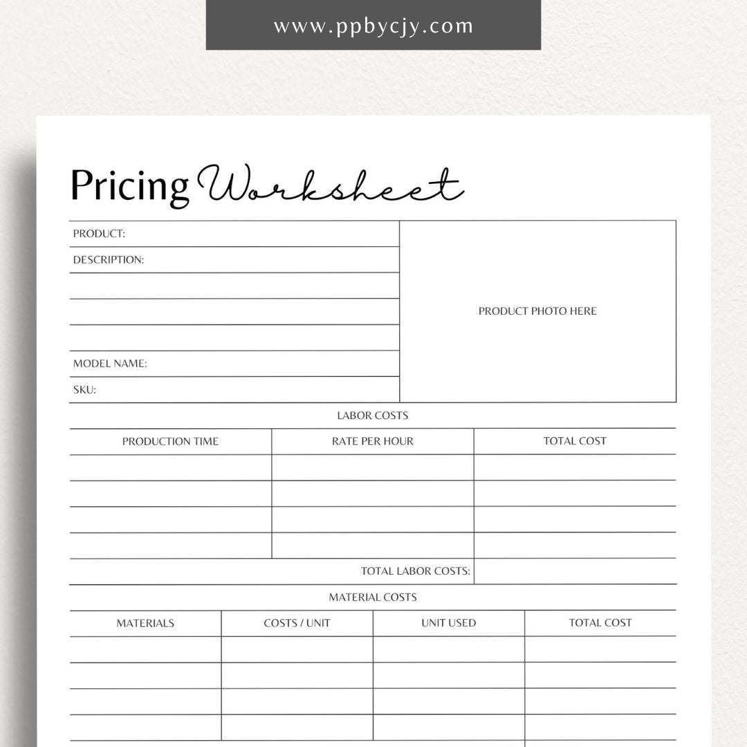 Pricing Worksheet Printable Template – Digital download for calculating and managing product or service pricing and cost analysis