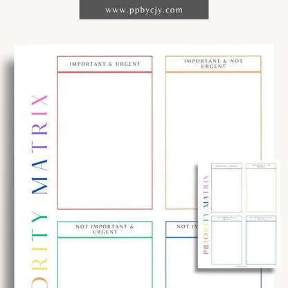 Priority Matrix Printable Template – Digital Download for Organizing and Prioritizing Tasks with a grid layout for categorizing by urgency and importance.