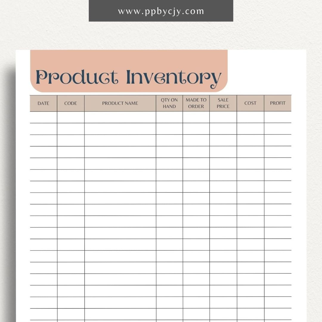 Product Inventory Printable Template – Digital download for tracking and managing product quantities, locations, and details