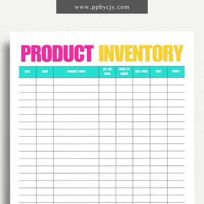 Product Inventory Printable Template – Digital download for tracking and managing product quantities, locations, and details