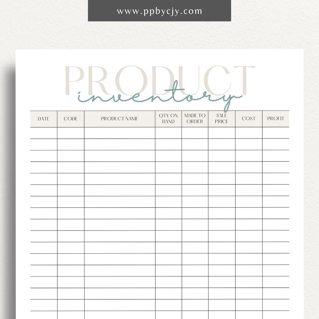 Product Inventory Printable Template – Digital download for tracking and managing product quantities, locations, and details