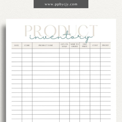 Product Inventory Printable Template – Digital download for tracking and managing product quantities, locations, and details