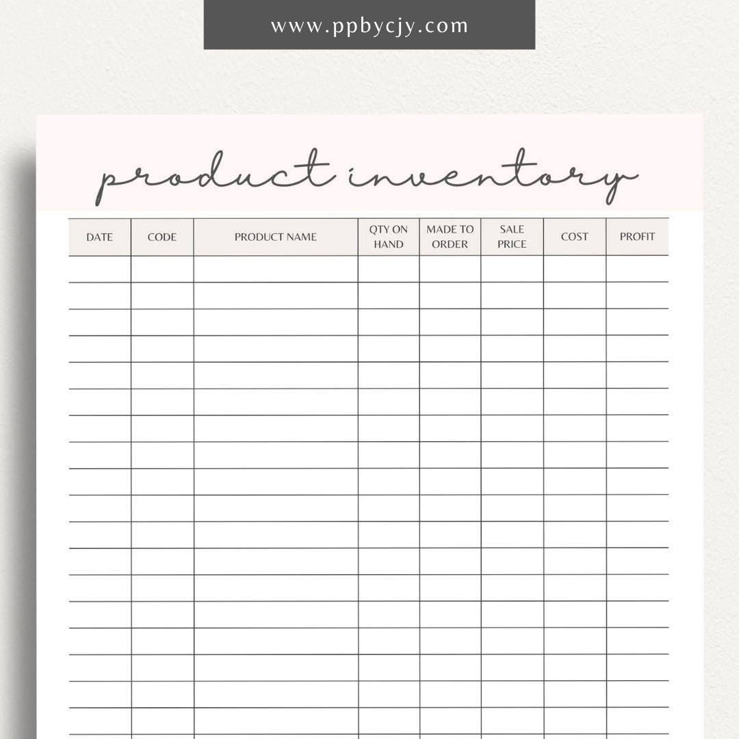 Product Inventory Printable Template – Digital download for tracking and managing product quantities, locations, and details