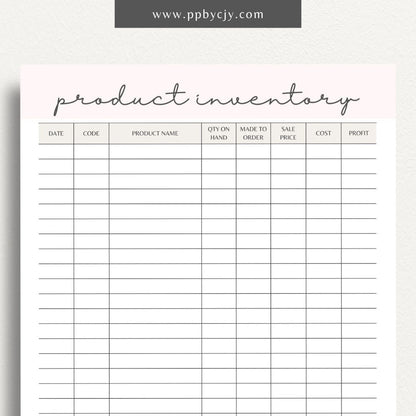 Product Inventory Printable Template – Digital download for tracking and managing product quantities, locations, and details