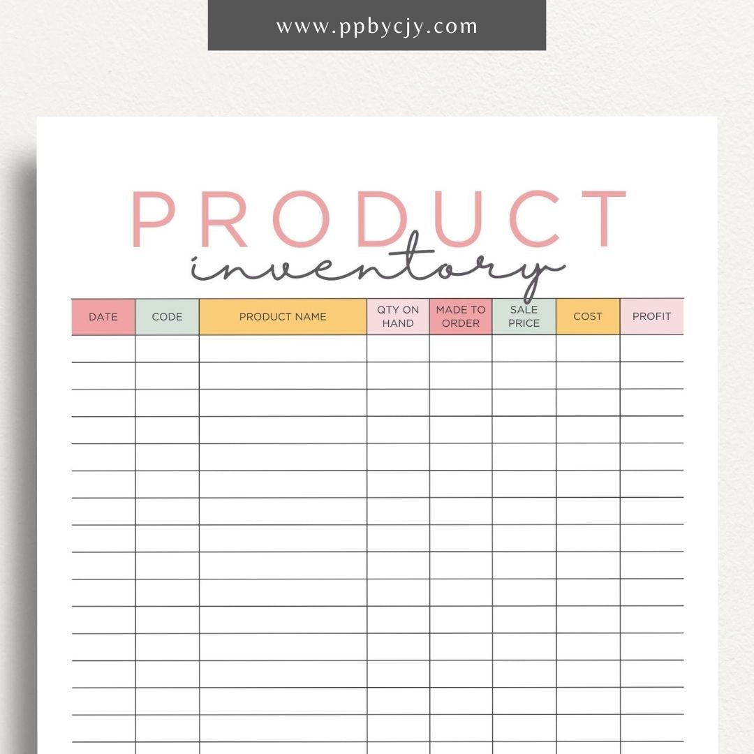 Product Inventory Printable Template – Digital download for tracking and managing product quantities, locations, and details