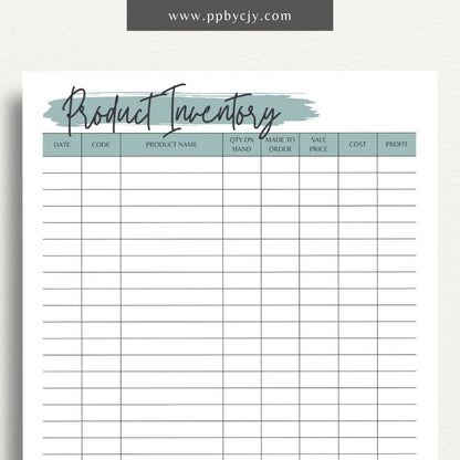 Product Inventory Printable Template – Digital download for tracking and managing product quantities, locations, and details