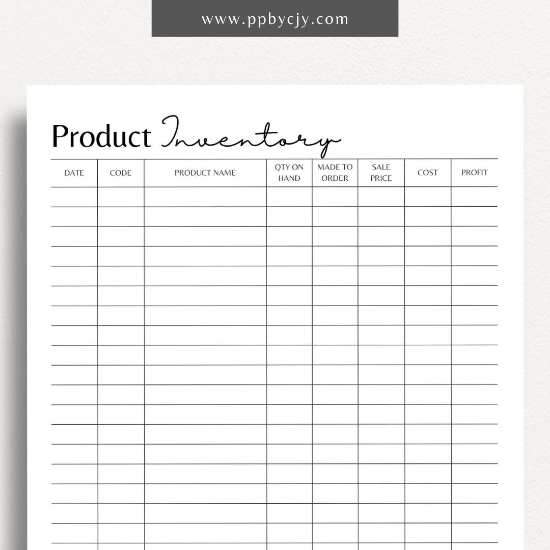 Product Inventory Printable Template – Digital download for tracking and managing product quantities, locations, and details