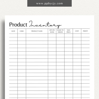 Product Inventory Printable Template – Digital download for tracking and managing product quantities, locations, and details