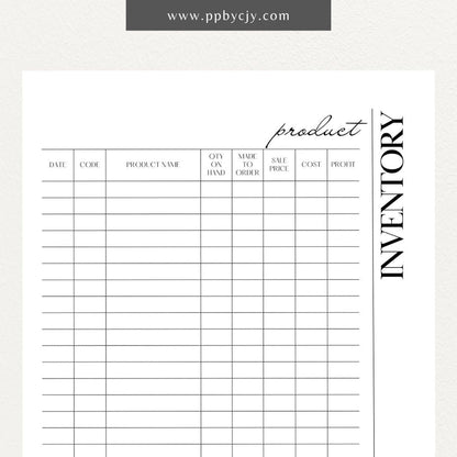 Product Inventory Printable Template – Digital download for tracking and managing product quantities, locations, and details