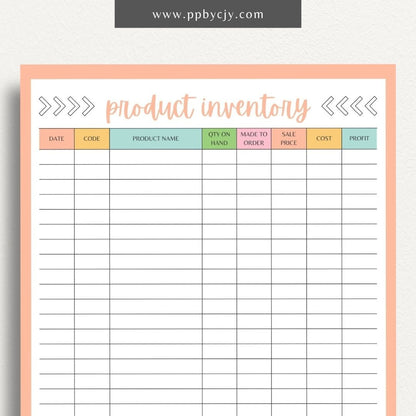 Product Inventory Printable Template – Digital download for tracking and managing product quantities, locations, and details