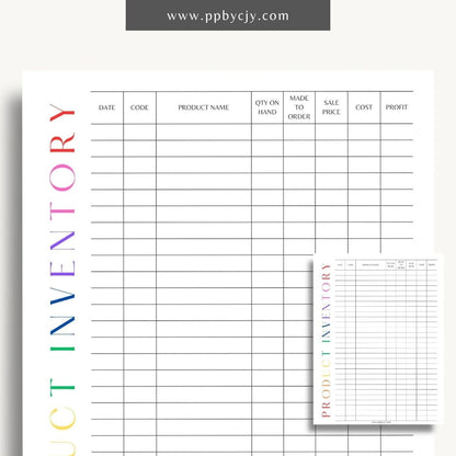 Product Inventory Printable Template – Digital download for tracking and managing product quantities, locations, and details