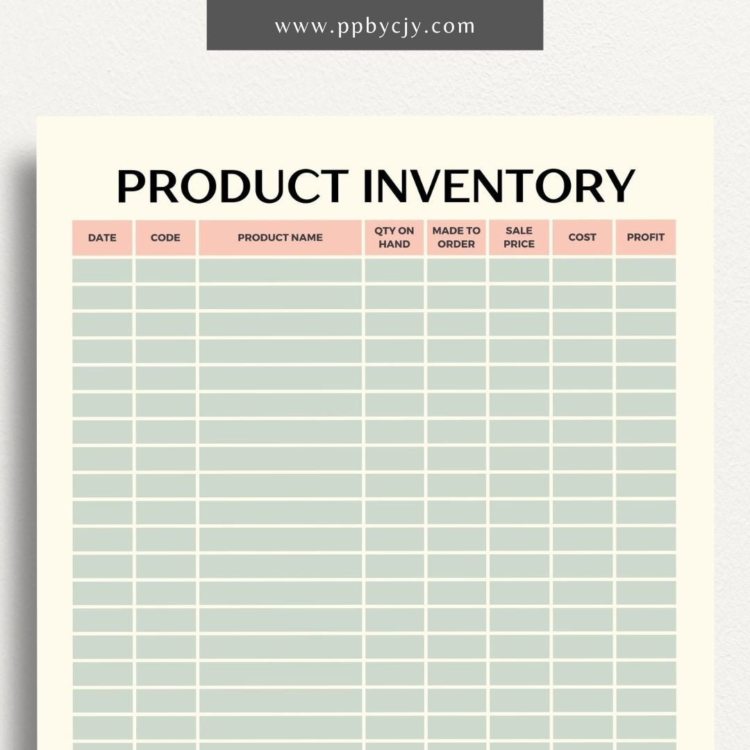 Product Inventory Printable Template – Digital download for tracking and managing product quantities, locations, and details