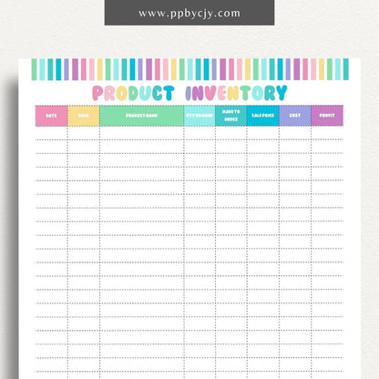 Product Inventory Printable Template – Digital download for tracking and managing product quantities, locations, and details