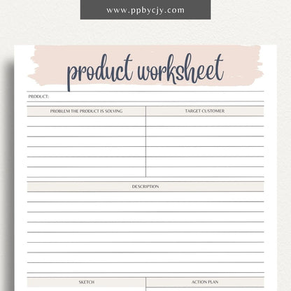 New Product Worksheet Printable Template – Digital download for planning and organizing details related to a new product launch, including concept, target market, and development stages.