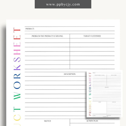 New Product Worksheet Printable Template – Digital download for planning and organizing details related to a new product launch, including concept, target market, and development stages.