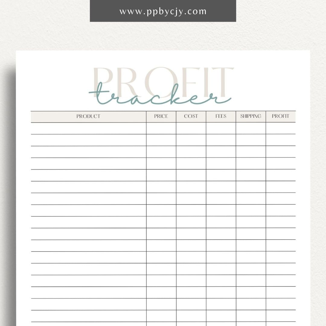 Profit Tracker Printable Template – Digital download for monitoring and recording income, expenses, and overall profitability