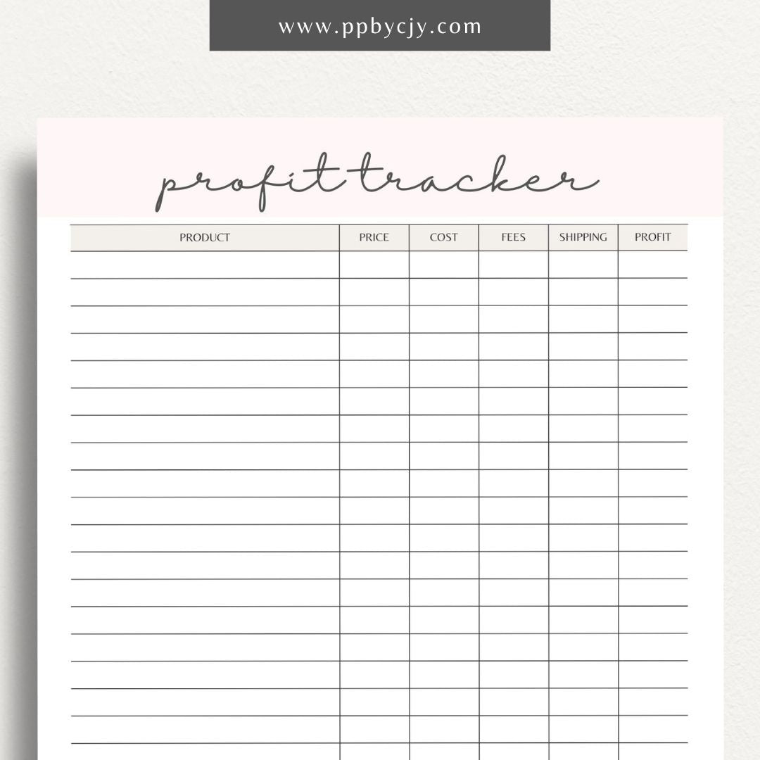 Profit Tracker Printable Template – Digital download for monitoring and recording income, expenses, and overall profitability