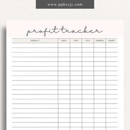 Profit Tracker Printable Template – Digital download for monitoring and recording income, expenses, and overall profitability