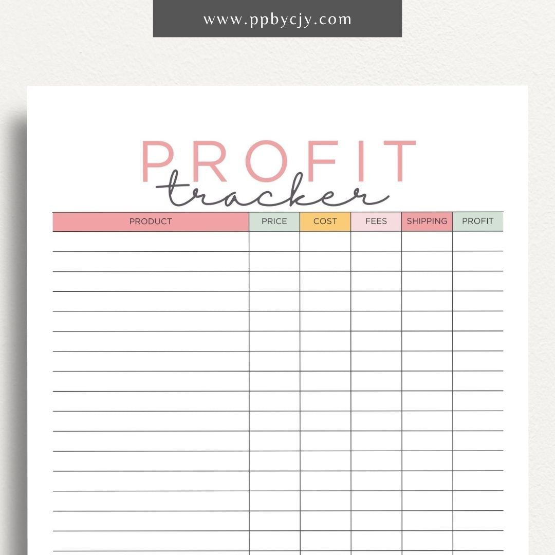 Profit Tracker Printable Template – Digital download for monitoring and recording income, expenses, and overall profitability