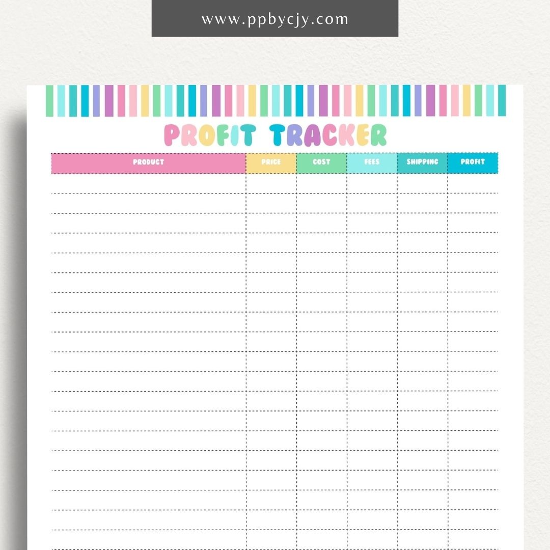 Profit Tracker Printable Template – Digital download for monitoring and recording income, expenses, and overall profitability