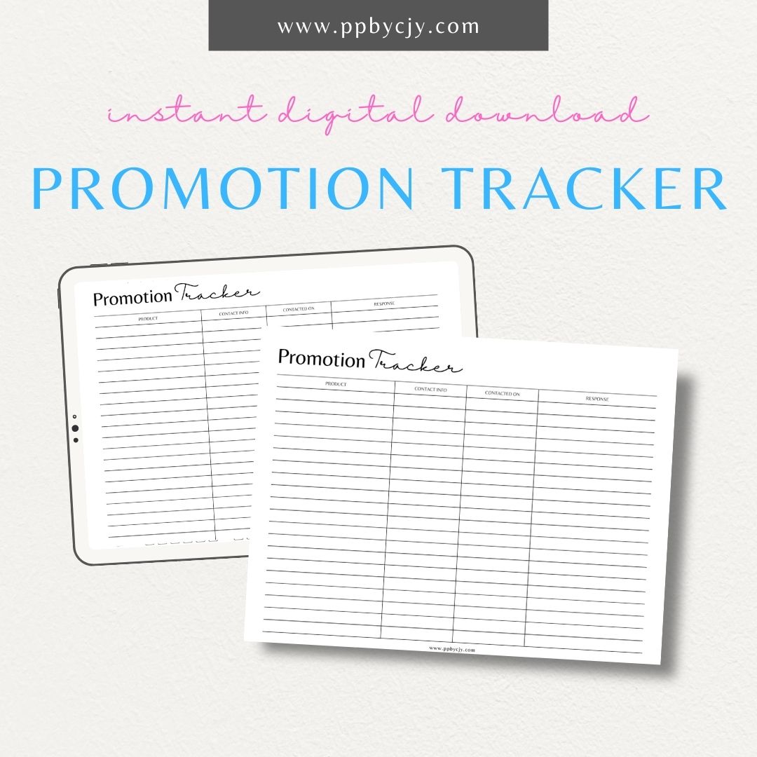 Track influencer collaborations, product shipments, and responses with this printable promotion tracker template.
