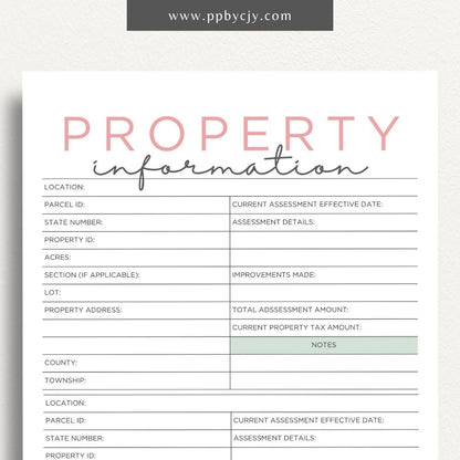 printable template page with columns and rows of squares related to property information