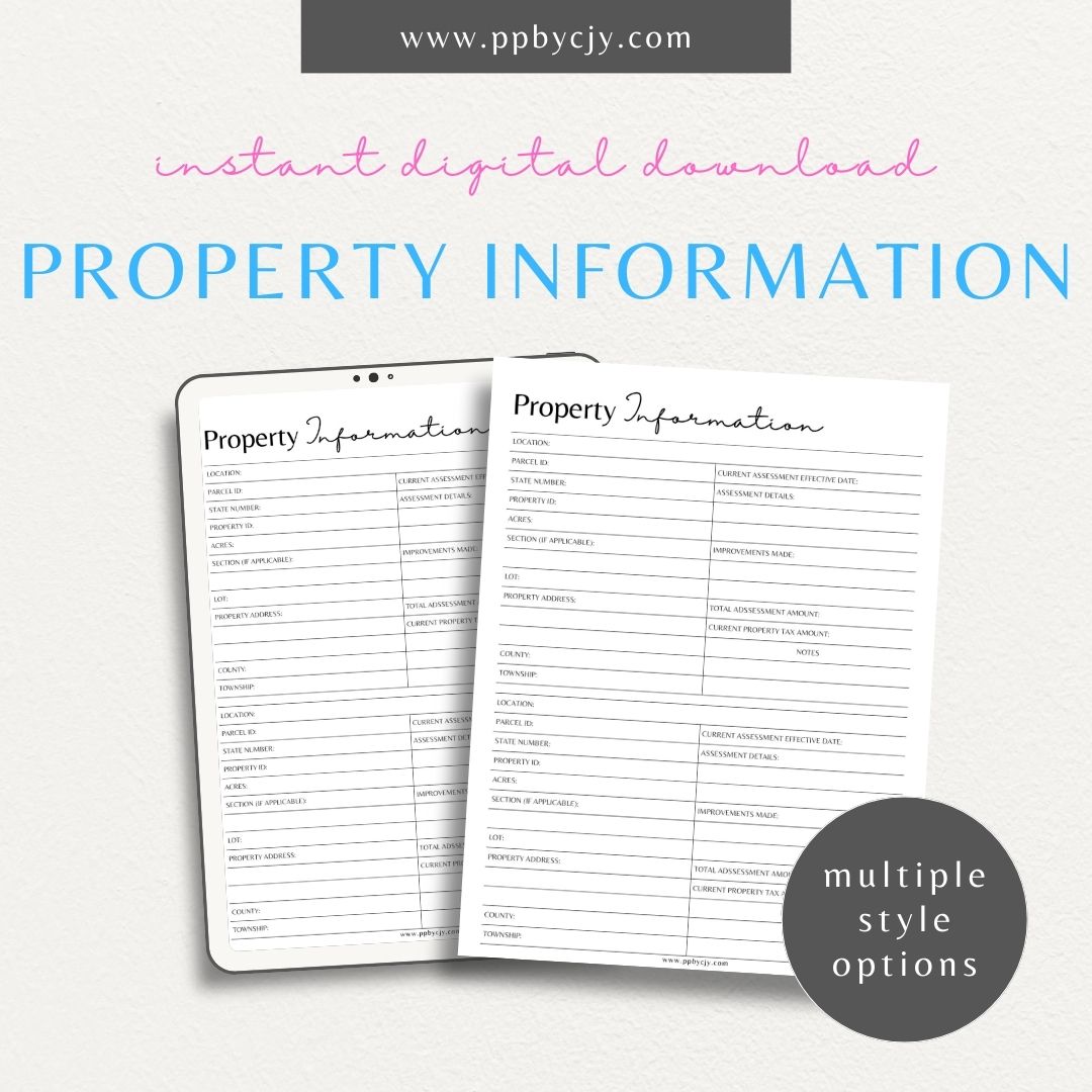 printable template page with columns and rows of squares related to property information
