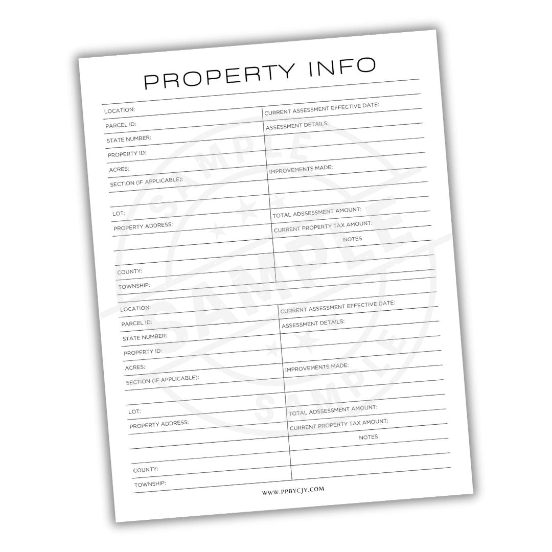 Property information form on a white background