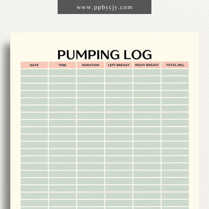 printable template page with columns and rows related to breastfeeding pumping tracking
