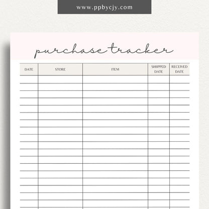 printable template page with columns and rows related to online shopping